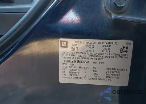 2015 GMC Terrain Slt-2 from USA, damaged, VIN 2GKFLYEK3F6175843